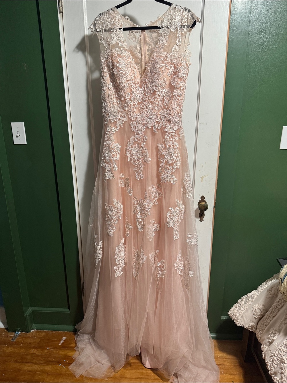 Wedding/ Romantic Blush Tulle Dress with Lace Appliqué